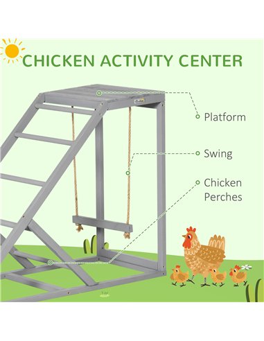PawHut Wooden Chicken Coop Toy with Swing, Ladder, Platform, Grey