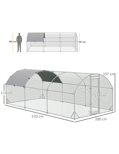 PawHut Galvanised Chicken Coop Hen House w/ Cover 5.7 x 2.8 x 2m