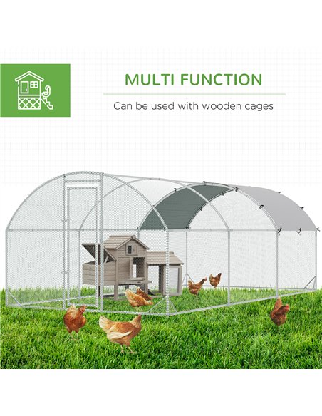 PawHut Galvanised Chicken Coop Hen House w/ Cover 5.7 x 2.8 x 2m - pic 157474 | FastDaddyshop