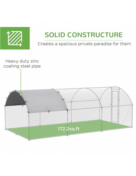 PawHut Galvanised Chicken Coop Hen House w/ Cover 5.7 x 2.8 x 2m - pic 157475 | FastDaddyshop