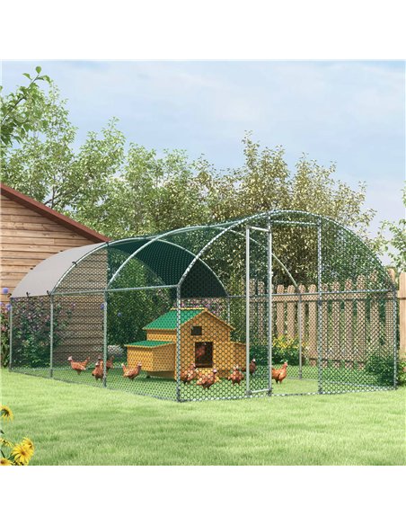 PawHut Galvanised Chicken Coop Hen House w/ Cover 5.7 x 2.8 x 2m - pic 157477 | FastDaddyshop