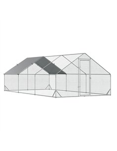 PawHut Galvanised Walk In Chicken Run w/ Cover 6 x 3 x 2m Silver