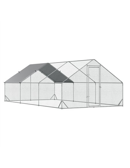 PawHut Galvanised Walk In Chicken Run w/ Cover 6 x 3 x 2m Silver - pic 157479 | FastDaddyshop