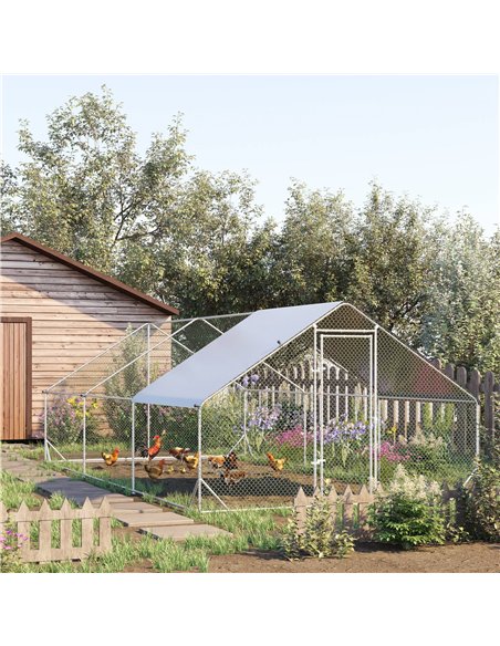 PawHut Galvanised Walk In Chicken Run w/ Cover 6 x 3 x 2m Silver - pic 157480 | FastDaddyshop