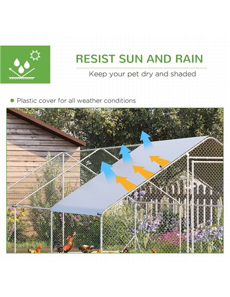 PawHut Galvanised Walk In Chicken Run w/ Cover 6 x 3 x 2m Silver - pic 157482 | FastDaddyshop