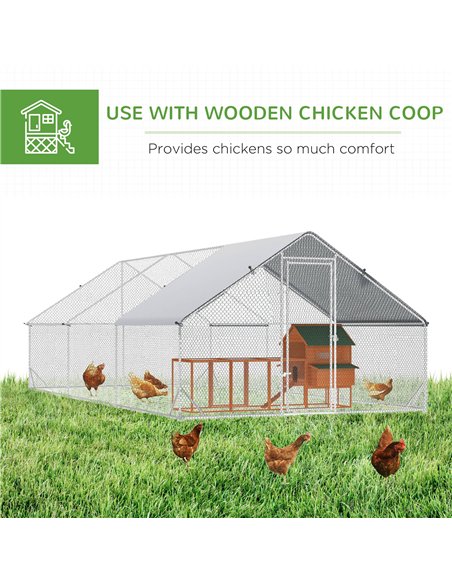 PawHut Galvanised Walk In Chicken Run w/ Cover 6 x 3 x 2m Silver - pic 157483 | FastDaddyshop