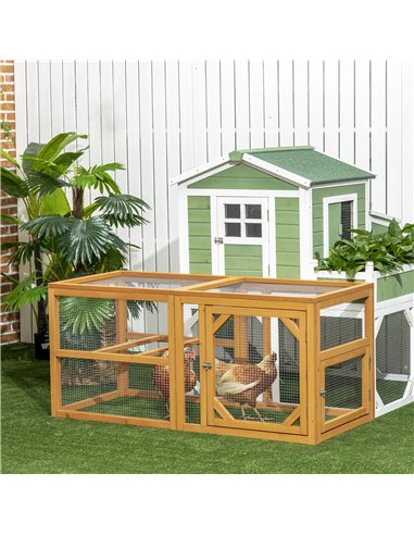 PawHut Wooden Chicken Coop with Perches, Doors, Combinable Design, for 2-4 Chickens - Natural Wood Colour