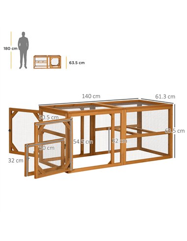 PawHut Wooden Chicken Coop with Perches, Doors, Combinable Design, for 2-4 Chickens - Natural Wood Colour