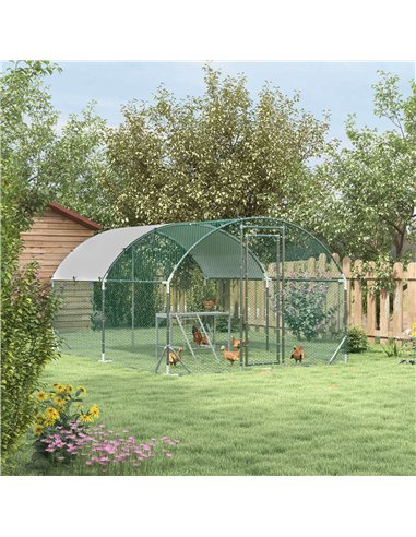PawHut Walk In Chicken Run with Chicken Activity Shelf and Cover, 2.8 x 3.8 x 2m