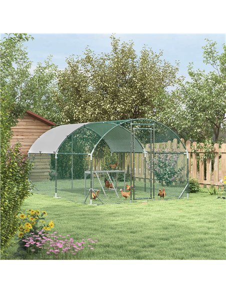 PawHut Walk In Chicken Run with Chicken Activity Shelf and Cover, 2.8 x 3.8 x 2m - pic 157507 | FastDaddyshop