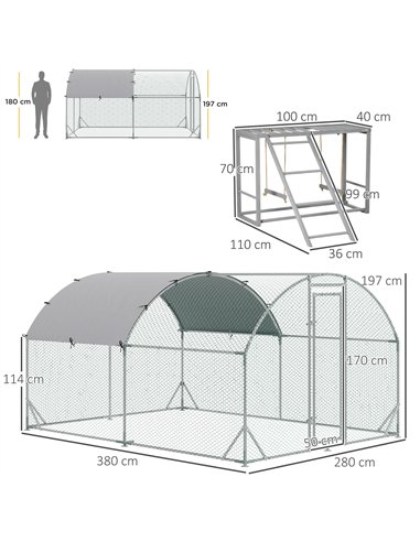 PawHut Walk In Chicken Run with Chicken Activity Shelf and Cover, 2.8 x 3.8 x 2m