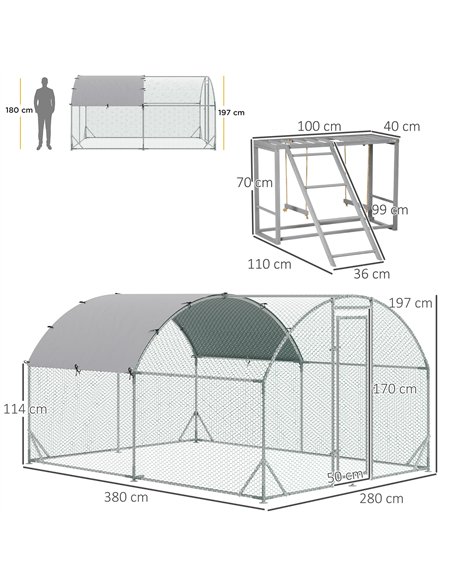 PawHut Walk In Chicken Run with Chicken Activity Shelf and Cover, 2.8 x 3.8 x 2m - pic 157508 | FastDaddyshop