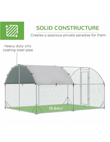 PawHut Walk In Chicken Run with Chicken Activity Shelf and Cover, 2.8 x 3.8 x 2m