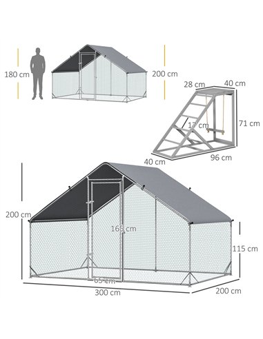 PawHut Walk In Chicken Run with Chicken Activity Shelf and Cover, 3 x 2 x 2m