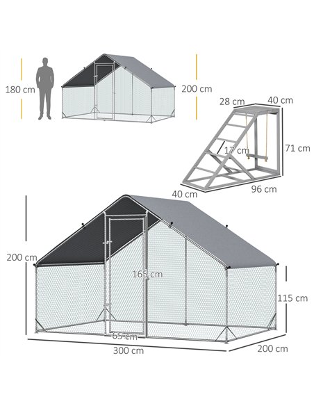 PawHut Walk In Chicken Run with Chicken Activity Shelf and Cover, 3 x 2 x 2m - pic 157517 | FastDaddyshop