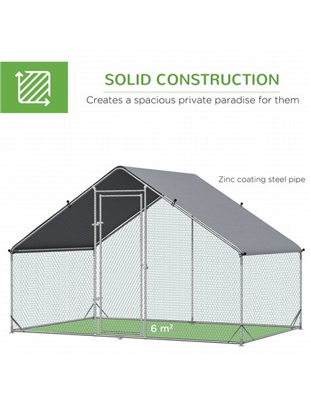 PawHut Walk In Chicken Run with Chicken Activity Shelf and Cover, 3 x 2 x 2m - pic 157518 | FastDaddyshop
