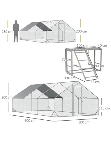 PawHut Walk In Chicken Run with Chicken Activity Shelf and Cover, 3 x 6 x 2m