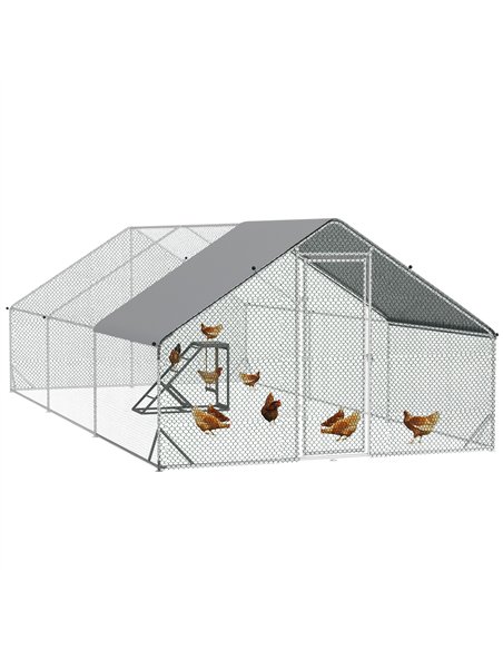 PawHut Walk-in Galvanised Steel Chicken Run with Chicken Activity Shelf and Cover, 3 x 6 x 2m - pic 157533 | FastDaddyshop