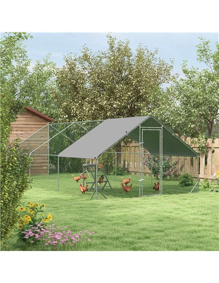 PawHut Walk-in Galvanised Steel Chicken Run with Chicken Activity Shelf and Cover, 3 x 6 x 2m - pic 157534 | FastDaddyshop