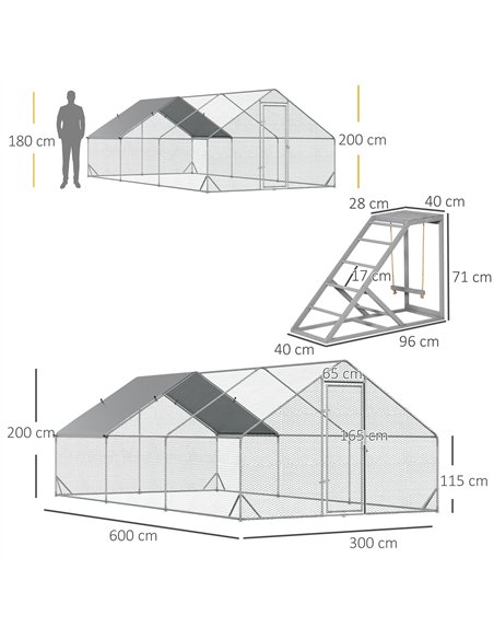 PawHut Walk-in Galvanised Steel Chicken Run with Chicken Activity Shelf and Cover, 3 x 6 x 2m - pic 157535 | FastDaddyshop