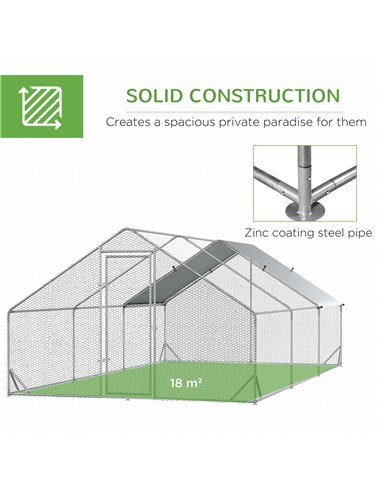 PawHut Walk-in Galvanised Steel Chicken Run with Chicken Activity Shelf and Cover, 3 x 6 x 2m