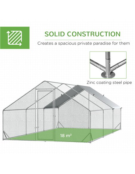 PawHut Walk-in Galvanised Steel Chicken Run with Chicken Activity Shelf and Cover, 3 x 6 x 2m - pic 157536 | FastDaddyshop