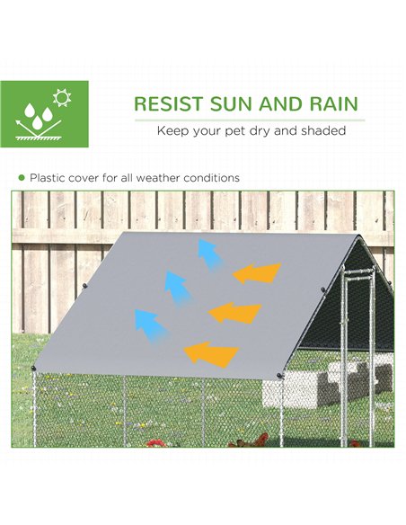 PawHut Walk-in Galvanised Steel Chicken Run with Chicken Activity Shelf and Cover, 3 x 6 x 2m - pic 157537 | FastDaddyshop