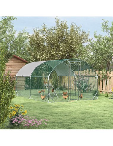 PawHut Walk In Chicken Run with Chicken Activity Shelf and Cover, 2.8 x 3.8 x 2m