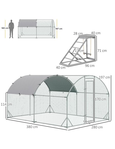 PawHut Walk In Chicken Run with Chicken Activity Shelf and Cover, 2.8 x 3.8 x 2m - pic 157544 | FastDaddyshop