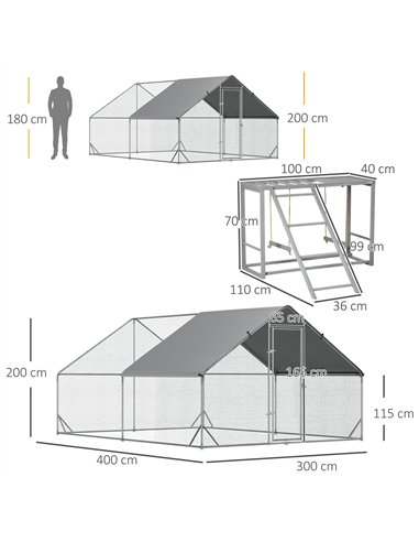 PawHut Walk In Chicken Run with Chicken Activity Shelf and Cover, 3 x 4 x 2m