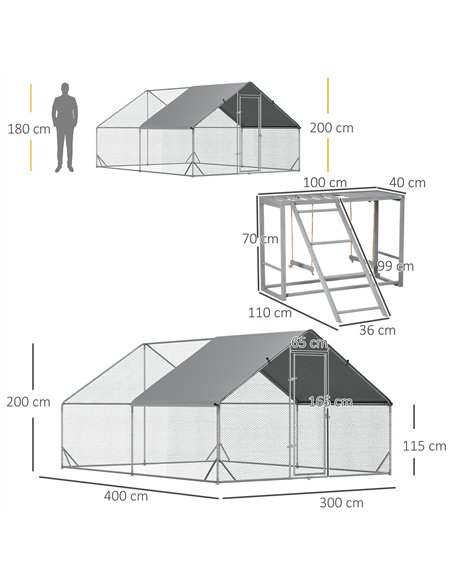 PawHut Walk In Chicken Run with Chicken Activity Shelf and Cover, 3 x 4 x 2m - pic 157553 | FastDaddyshop