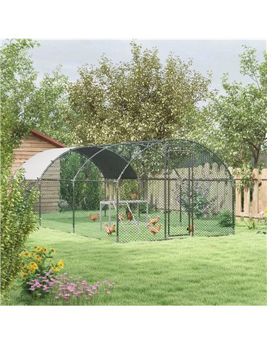 PawHut Walk In Chicken Run with Chicken Activity Shelf and Cover, 2.8 x 5.7 x 2m
