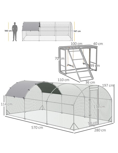 PawHut Walk In Chicken Run with Chicken Activity Shelf and Cover, 2.8 x 5.7 x 2m - pic 157562 | FastDaddyshop