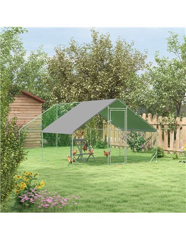 PawHut Walk In Chicken Run with Chicken Activity Shelf and Cover, 3 x 4 x 2m