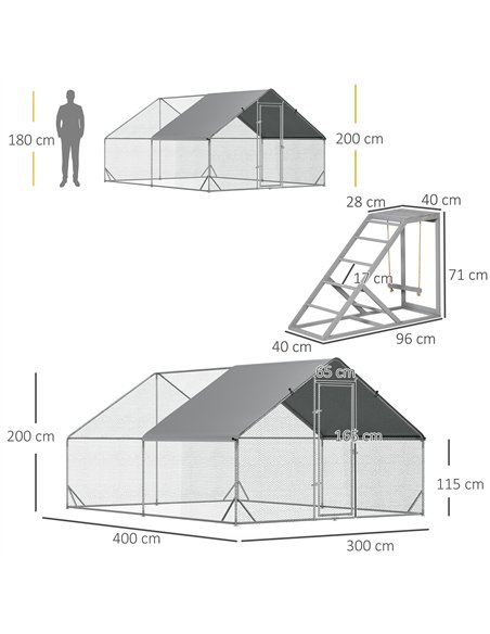 PawHut Walk In Chicken Run with Chicken Activity Shelf and Cover, 3 x 4 x 2m - pic 157571 | FastDaddyshop