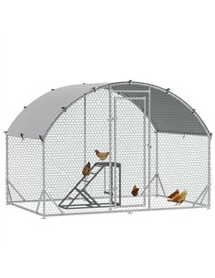 PawHut Walk-In Chicken Run, Metal Chicken Coop with Cover, Outdoor Hen Poultry House Cage with Chicken Activity Shelf, for Chick