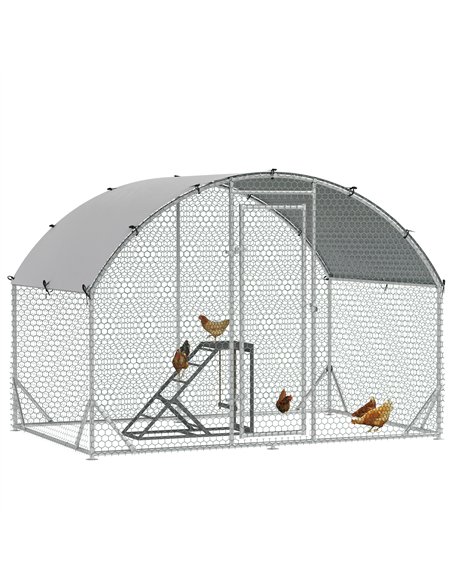 PawHut Walk-In Chicken Run, Metal Chicken Coop with Cover, Outdoor Hen Poultry House Cage with Chicken Activity Shelf, for Chick - pic 157578 | FastDaddyshop