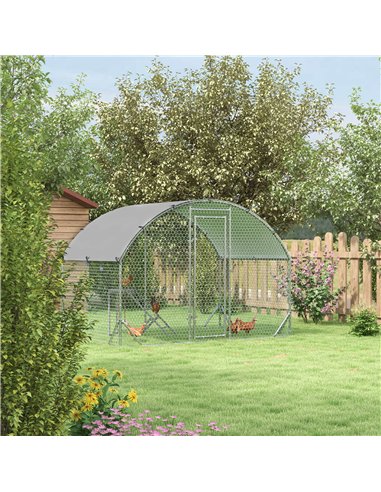 PawHut Walk-In Chicken Run, Metal Chicken Coop with Cover, Outdoor Hen Poultry House Cage with Chicken Activity Shelf, for Chick