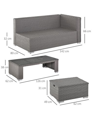 Outsunny 8-Seater PE Rattan Garden Corner Sofa Set Outdoor Wicker Conservatory Furniture Coffee Table Footstool, Grey