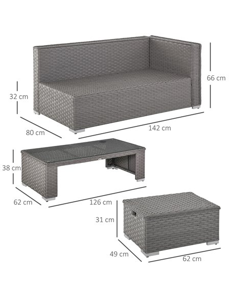 Outsunny 8-Seater PE Rattan Garden Corner Sofa Set Outdoor Wicker Conservatory Furniture Coffee Table Footstool, Grey - pic 15758 | FastDaddyshop