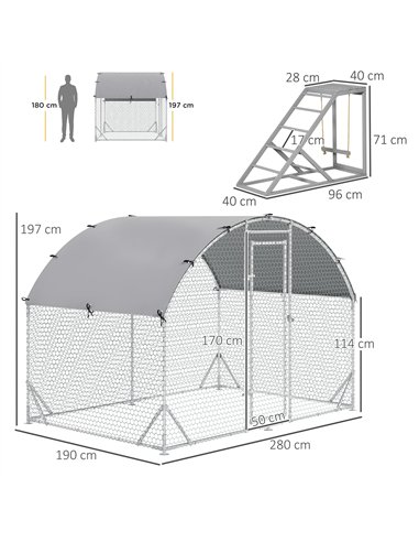 PawHut Walk-In Chicken Run, Metal Chicken Coop with Cover, Outdoor Hen Poultry House Cage with Chicken Activity Shelf, for Chick