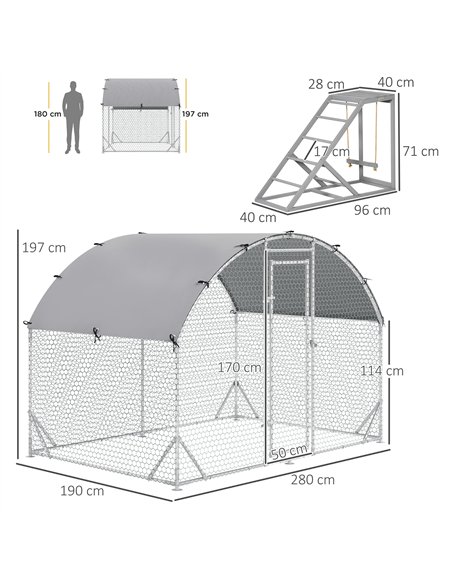 PawHut Walk-In Chicken Run, Metal Chicken Coop with Cover, Outdoor Hen Poultry House Cage with Chicken Activity Shelf, for Chick - pic 157580 | FastDaddyshop