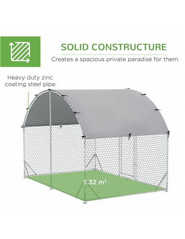 PawHut Walk-In Chicken Run, Metal Chicken Coop with Cover, Outdoor Hen Poultry House Cage with Chicken Activity Shelf, for Chick