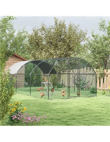 PawHut Walk In Chicken Run with Chicken Activity Shelf and Cover, 2.8 x 5.7 x 2m