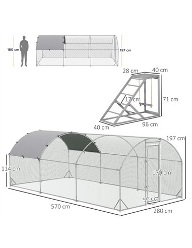 PawHut Walk In Chicken Run with Chicken Activity Shelf and Cover, 2.8 x 5.7 x 2m