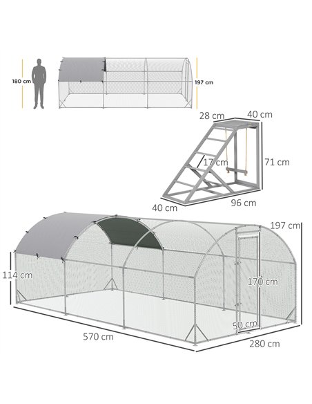 PawHut Walk In Chicken Run with Chicken Activity Shelf and Cover, 2.8 x 5.7 x 2m - pic 157589 | FastDaddyshop