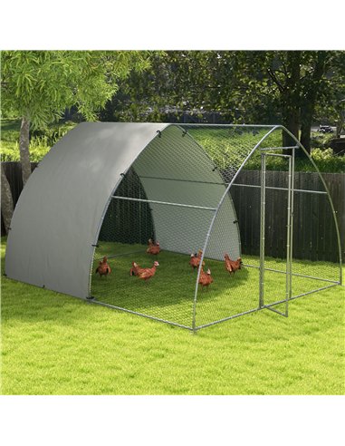 PawHut Galvanised Outdoor Chicken Coop, with Cover, for 8-12 Chickens, Hens, Ducks, Rabbits, 3 x 3.8 x 2.2m - Silver Tone