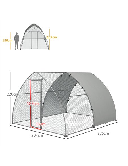 PawHut Galvanised Outdoor Chicken Coop, with Cover, for 8-12 Chickens, Hens, Ducks, Rabbits, 3 x 3.8 x 2.2m - Silver Tone - pic 157598 | FastDaddyshop