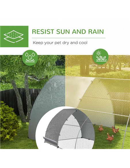 PawHut Galvanised Outdoor Chicken Coop, with Cover, for 8-12 Chickens, Hens, Ducks, Rabbits, 3 x 3.8 x 2.2m - Silver Tone - pic 157599 | FastDaddyshop