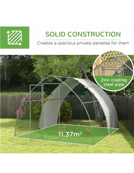 PawHut Galvanised Outdoor Chicken Coop, with Cover, for 8-12 Chickens, Hens, Ducks, Rabbits, 3 x 3.8 x 2.2m - Silver Tone - pic 157601 | FastDaddyshop